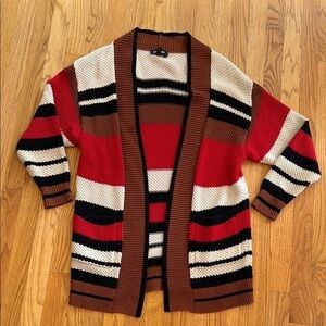 Express Striped Cardigan Sweater - Red, Brown, Black, Cream